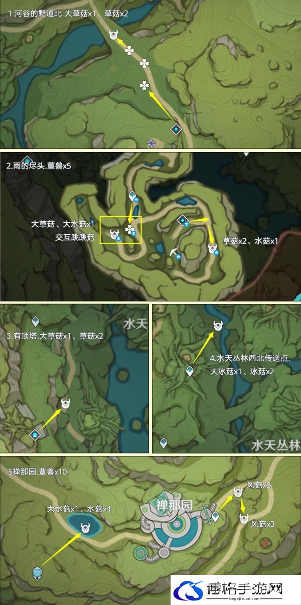 原神4.4草神蕈兽孢子突破材料怎么收集-蕈兽孢子高效率讨伐路线图五 原神4.4草神蕈兽孢子突破材料怎么收集-蕈兽孢子高效率讨伐路线图五