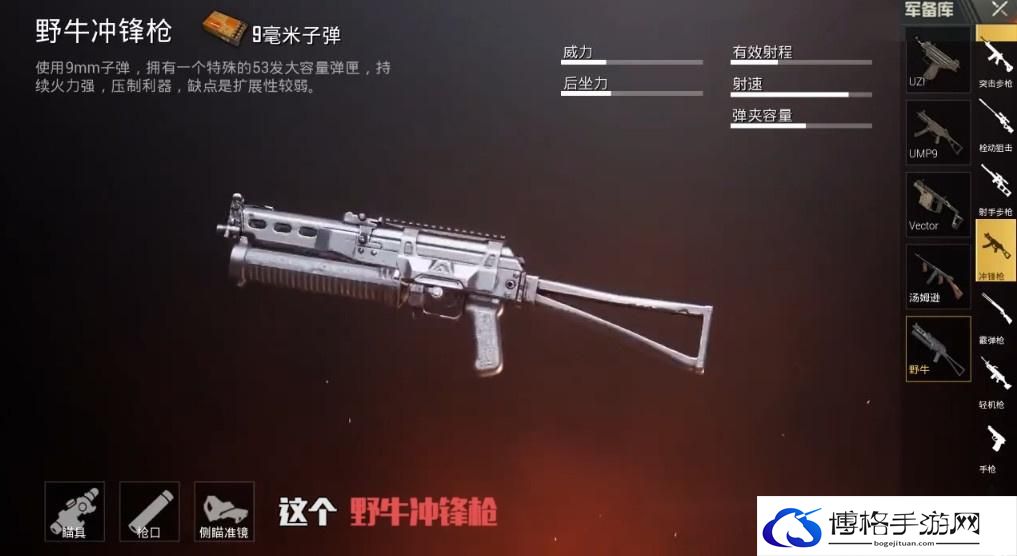 和平精英野牛冲锋枪配件使用详情