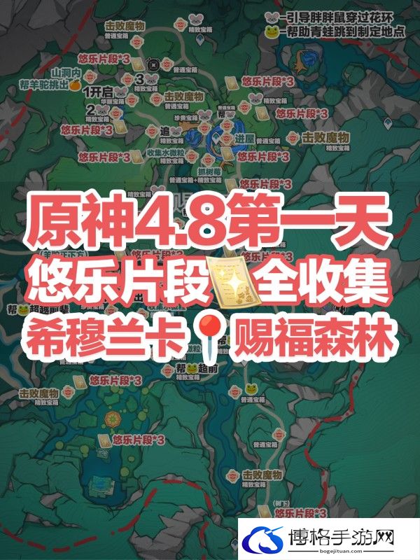 原神4.8赐福森林第一天悠乐片段及宝箱位置-精准定位，准确打击目标
