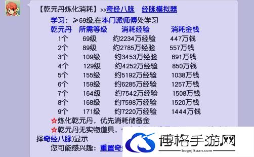 梦幻西游经脉花费明细
